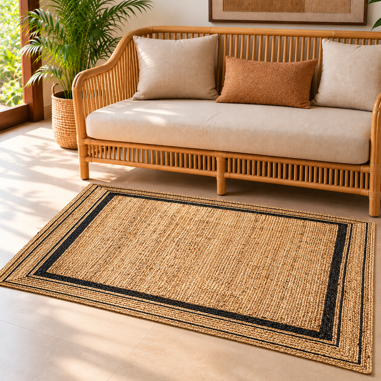 Rug Jute Ctn 2x4 Rctngl Ntrl+Blk