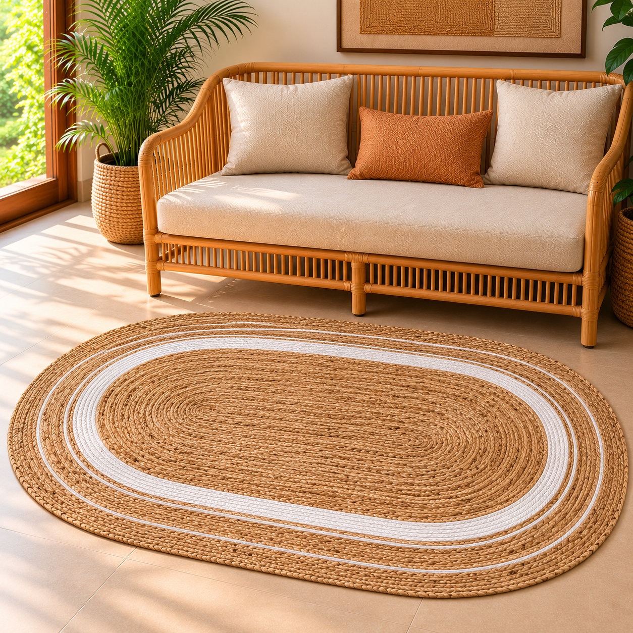 Rug Jute Cttn 3x5 Ovl Natrl+Wht