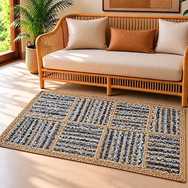 Rug Jute Denim 3x5 Squares