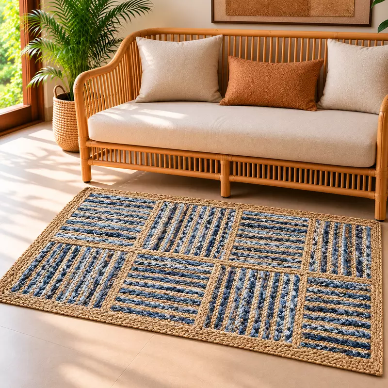 Rug Jute Denim  3x5 Squares