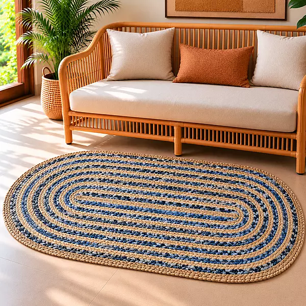 Rug Jute Denim Oval 3x5