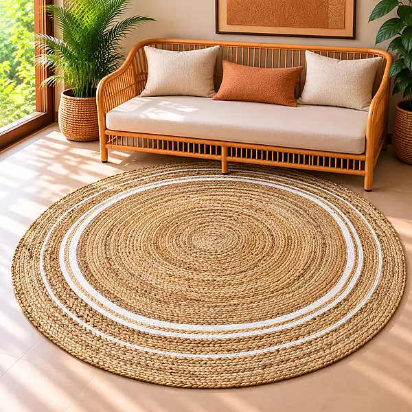Rug Jute Natrl&Whte Round 4x4