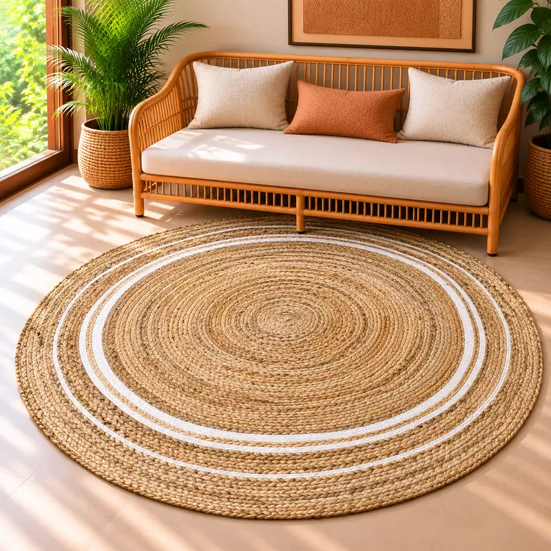 Rug Jute Natrl&Whte Round 4x4