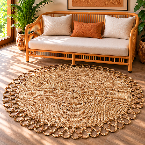 Rug Jute Rnd 4 Ft Design Border