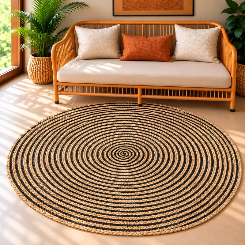 Rug Jute Rnd.4 Ft Naturl, Blck