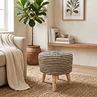 Stool Jute Cotton Natrl & Blck 30x30x50