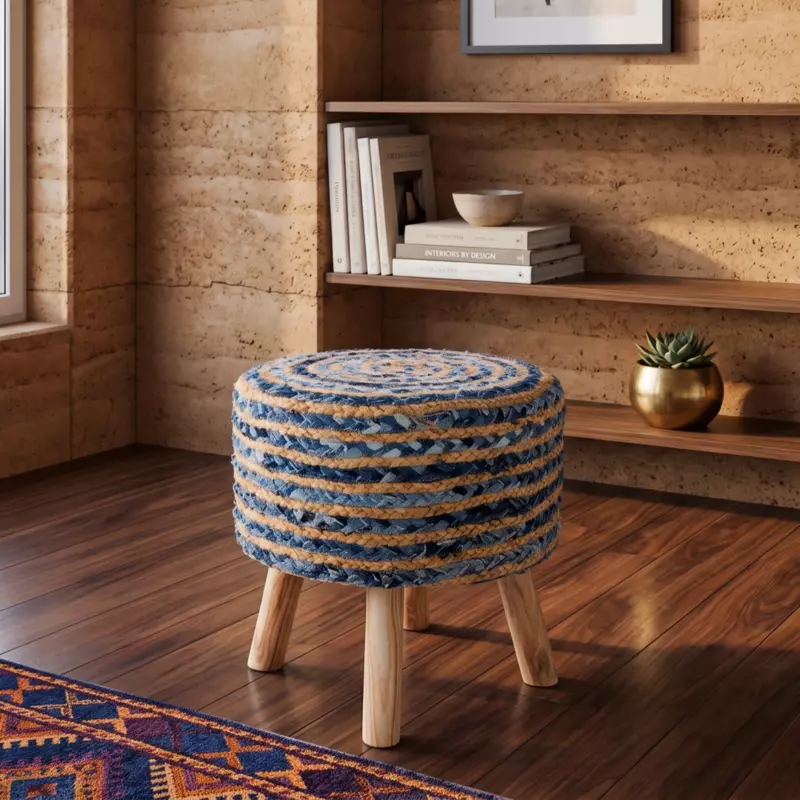 Stool Jute Denim 30x30x50